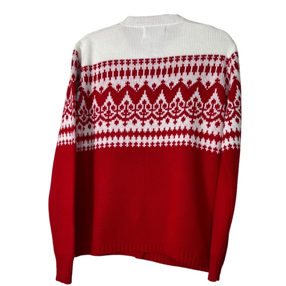 Vintage Christmas Red Jersild Cardigan Women Metal Buttons 80s Sweater‎ M - Picture 2 of 9